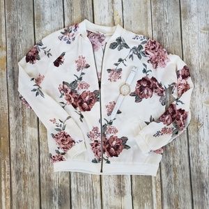 Ribbed trim Floral Bomber